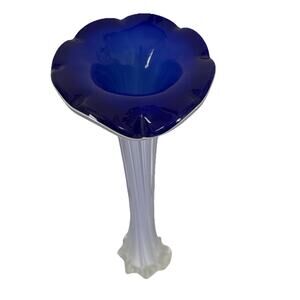 Murano Jack In The Pulpit Blue Trumpet Vase 15” Vintage Hand Blown Art Glass